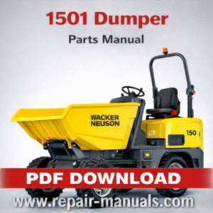 Wacker Neuson 1501 Dumper Parts Manual cover featuring a detailed illustration of the dumper and parts list