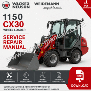 Cover of the Wacker Neuson 1150 CX30 Weidemann Wheel Loader Service Repair Manual, displaying the loader and key specifications
