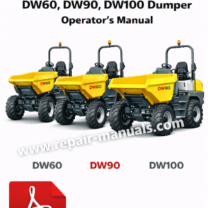 Wacker Neuson DW60, DW90, DW100 Dumper Operator's Manual cover featuring the model names and a technical illustration