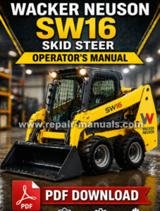 Operator's Manual for Wacker Neuson SW16 Skid Steer, displaying the model name and an illustration of the equipment