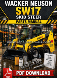 Wacker Neuson SW17 Skid Steer Parts Manual cover featuring the model name and technical illustrations
