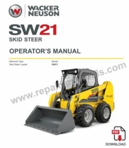 Cover of Wacker Neuson SW21 Skid Steer Operator's Manual, highlighting key features and operational safety information