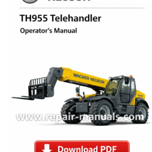 Wacker Neuson TH955 Telehandler Operator's Manual cover featuring the model name and operational guidelines