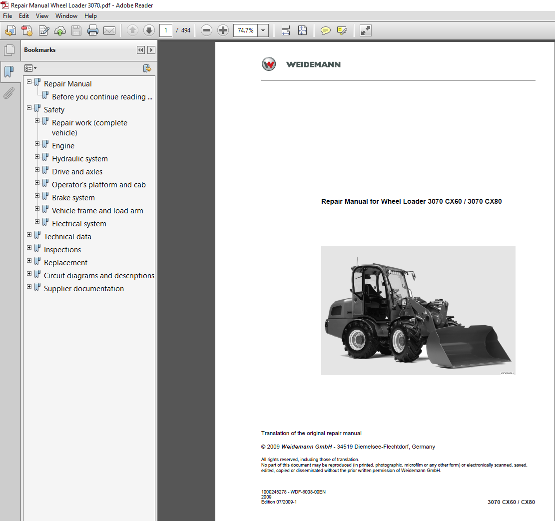 Wacker Neuson Weidemann 3070 CX60 Wheel Loader service repair manual cover featuring the loader and technical details