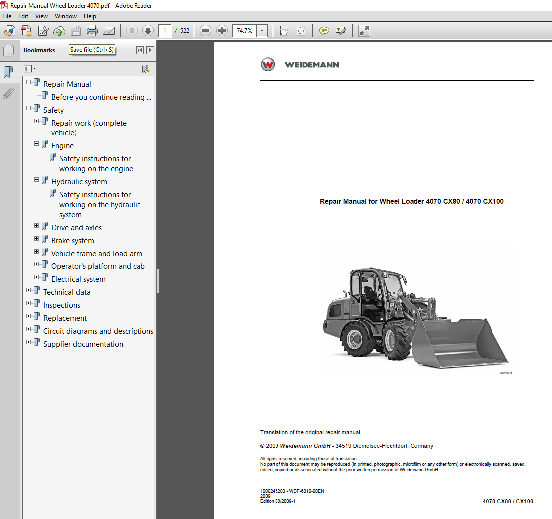 Service Repair Manual for Wacker Neuson Weidemann 4070 CX80 Wheel Loader, showcasing diagrams and maintenance information
