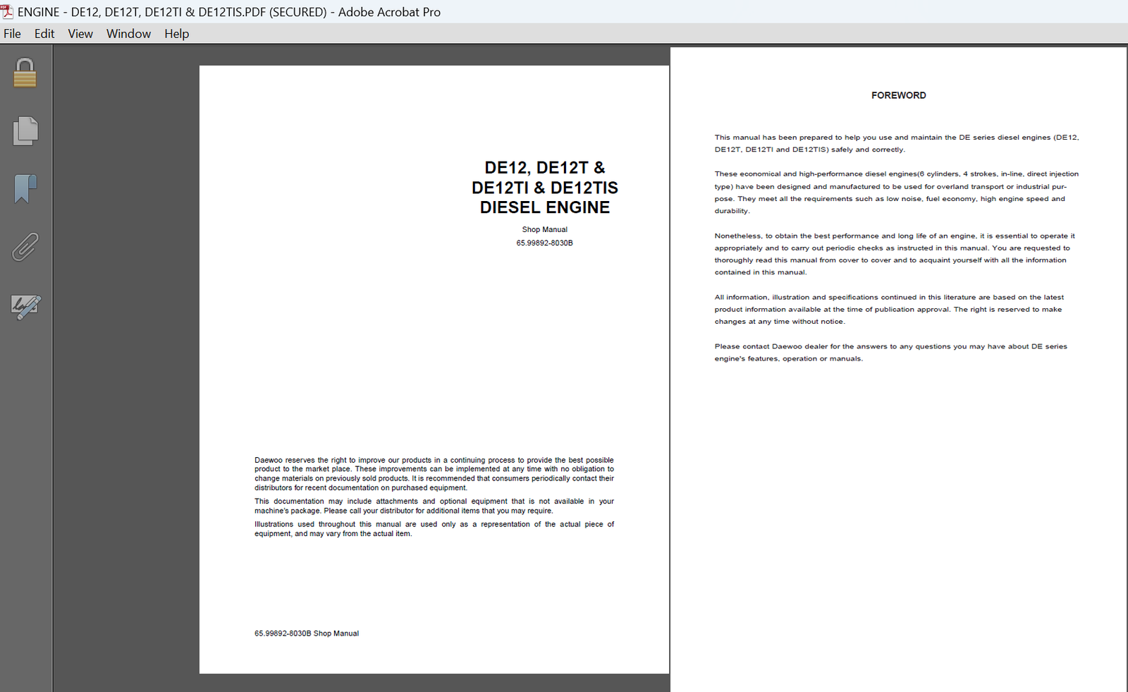 Daewoo DE12TIS diesel engine service workshop repair manual digital PDF