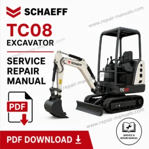Schaeff TC08 Excavator Service Repair Manual, showing the title alongside an image of the excavator