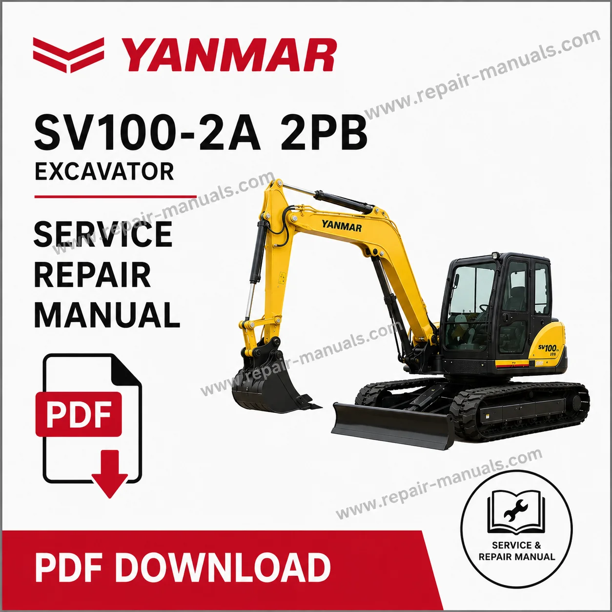 Yanmar SV100-2A 2PB Excavator Service Repair Manual cover featuring the model name and technical illustrations