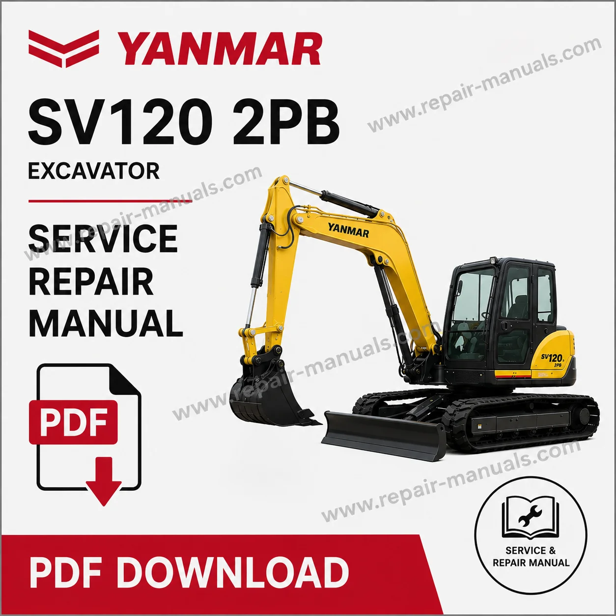 Yanmar SV120 2PB Excavator Service Manual cover with technical graphics and essential repair information