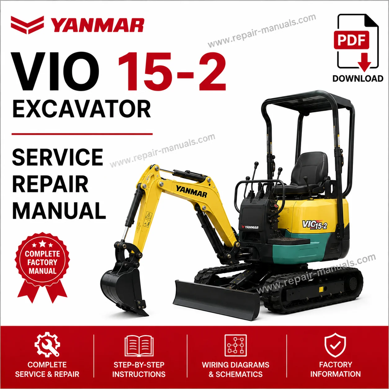 Yanmar VIO 15-2 Excavator Service Repair Manual cover featuring the model and technical illustrations