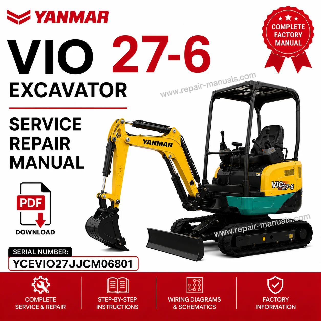 Yanmar VIO 27-6 Excavator Service Manual cover with technical graphics and essential repair information