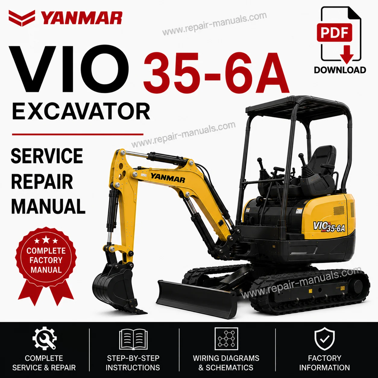 Service Repair Manual for Yanmar VIO 35-6A Excavator, showcasing detailed diagrams and maintenance instructions