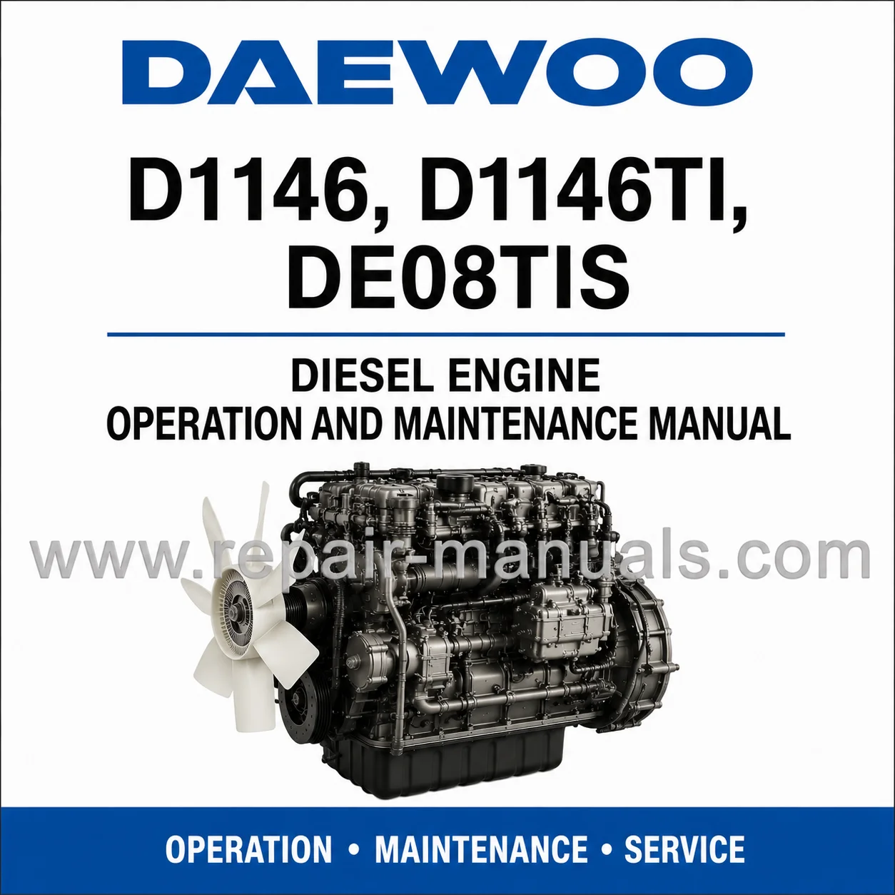 Daewoo D1146 D1146TI DE08TIS diesel engine operation and maintenance manual PDF download cover image