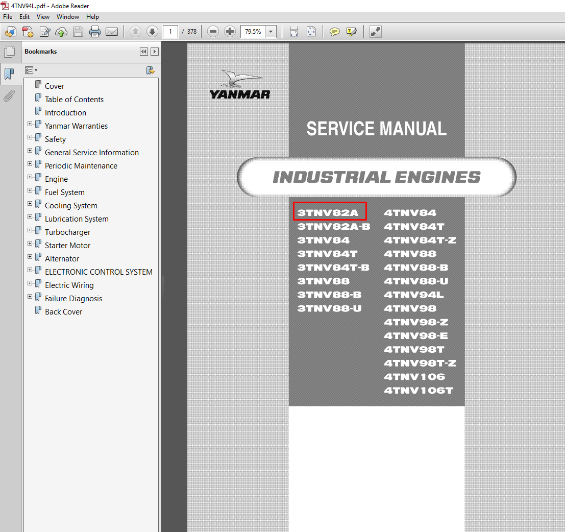 Yanmar 3TNV82A service manual with comprehensive guidelines and illustrations for engine maintenance and operational procedures