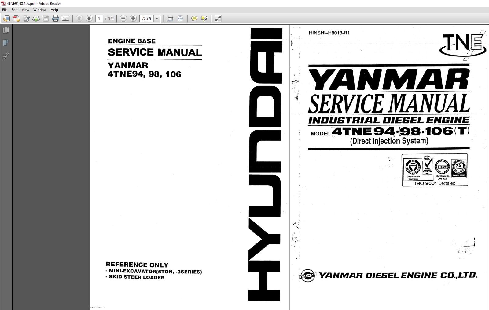 Service manual for Yanmar 4TNV98, displaying detailed diagrams and instructions for engine servicing and repairs