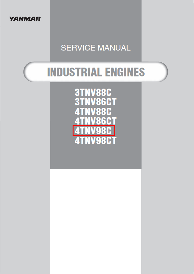 Yanmar 4TNV98C Engine Service Repair Manual cover featuring technical illustrations and detailed instructions for maintenance