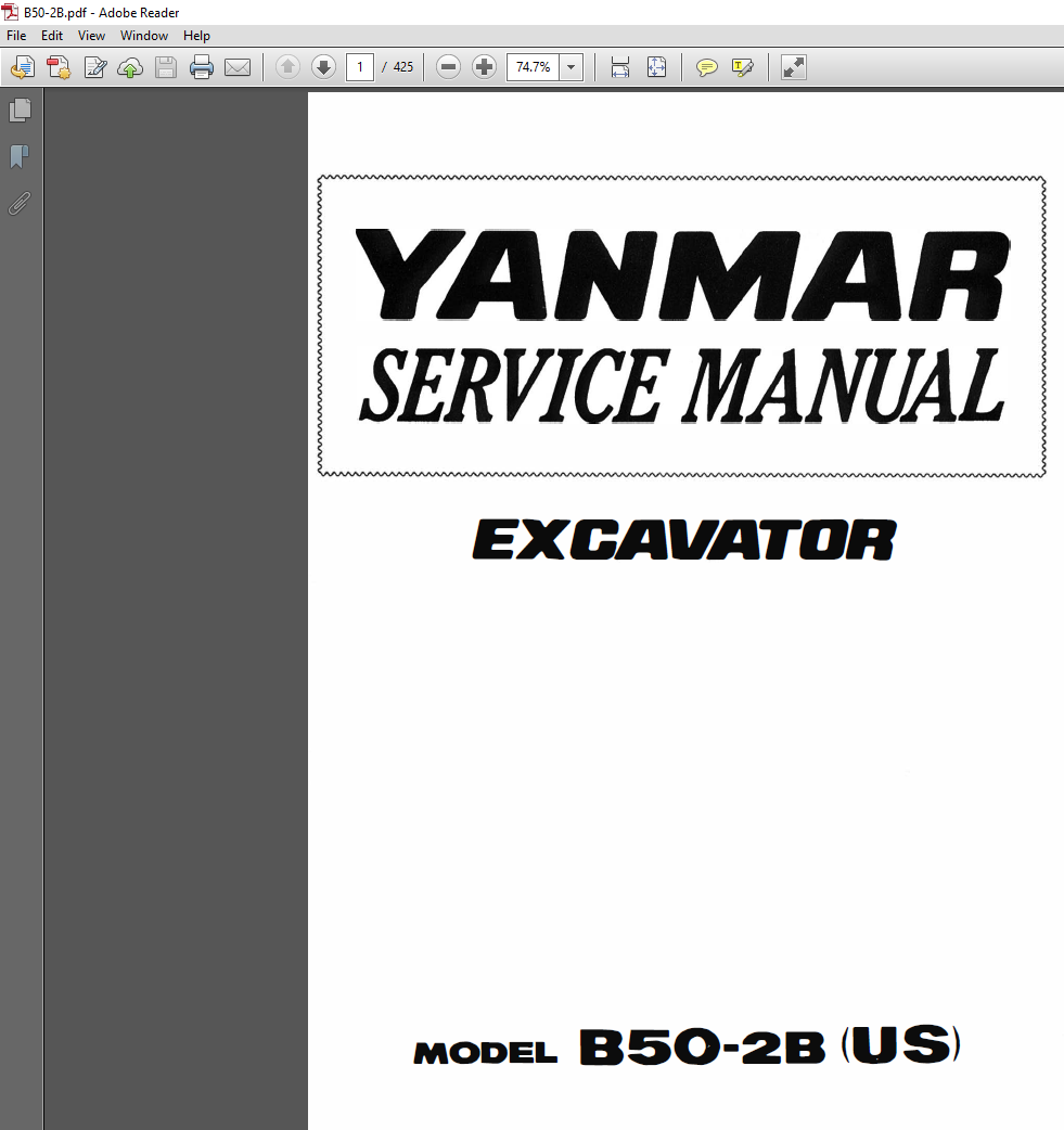 Service Repair Manual for Yanmar B50-2b Excavator, showcasing detailed diagrams and maintenance instructions