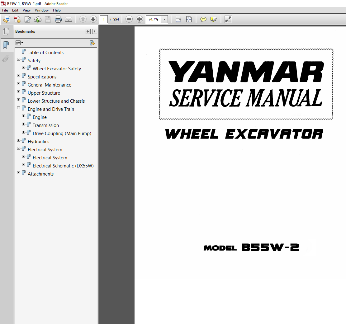 Yanmar B55W-2 Wheel Excavator Service Repair Manual PDF download cover image with wheel excavator illustration and workshop repair information