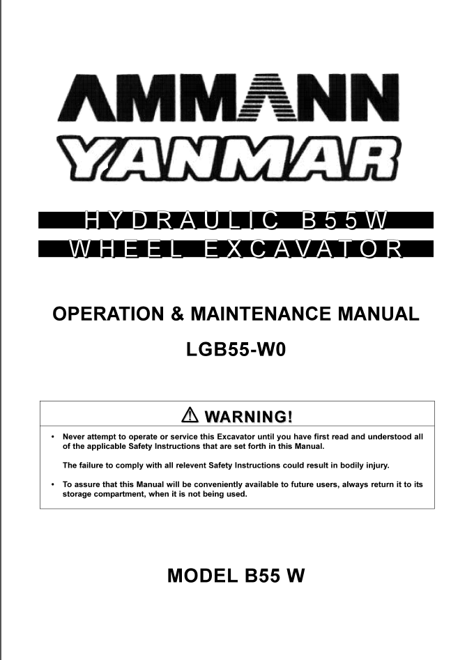 Yanmar B55W Wheel Excavator Operation and Maintenance Manual PDF