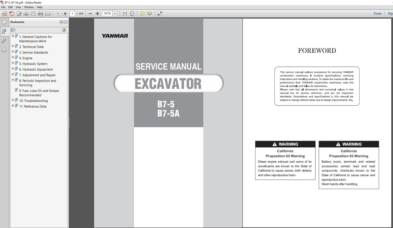Yanmar B7-5 Excavator Service Repair Manual PDF Download