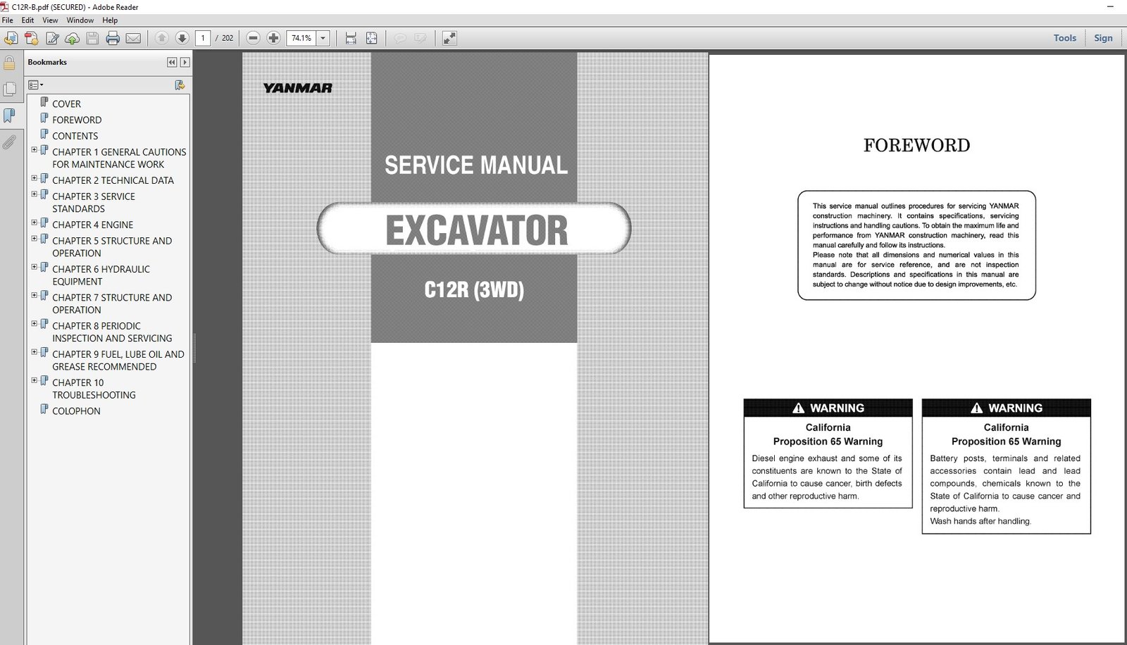 Service Repair Manual for Yanmar C12R (3WD) Excavator, showcasing detailed diagrams and maintenance instructions