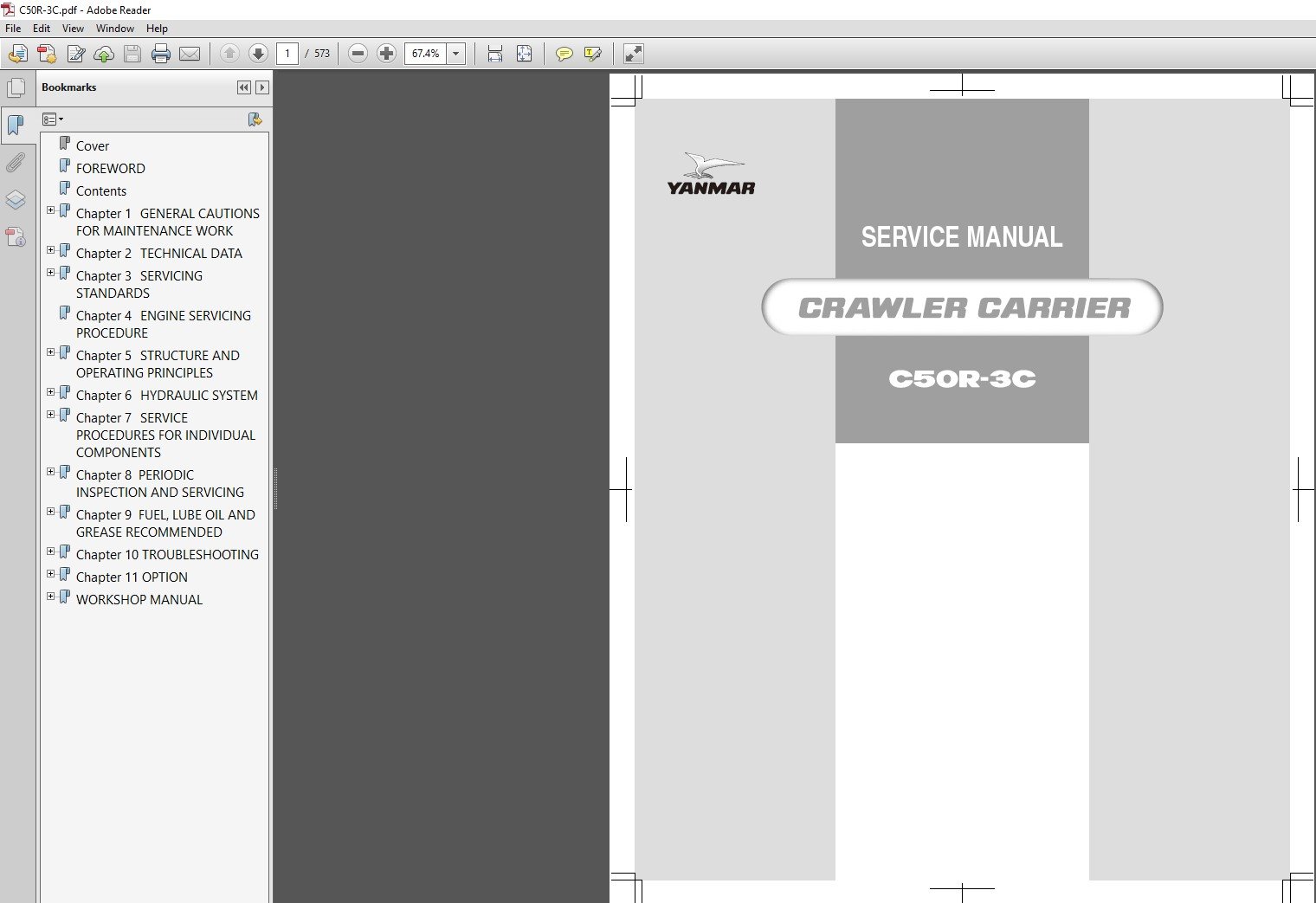 Service Repair Manual for Yanmar C50R-3C Crawler Carrier, showcasing detailed diagrams and maintenance instructions