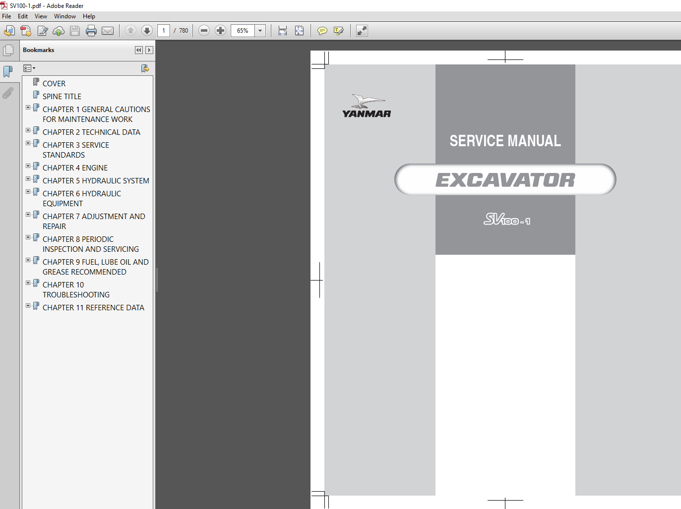 Service Repair Manual for Yanmar SV100-1 Excavator, showcasing detailed diagrams and maintenance instructions