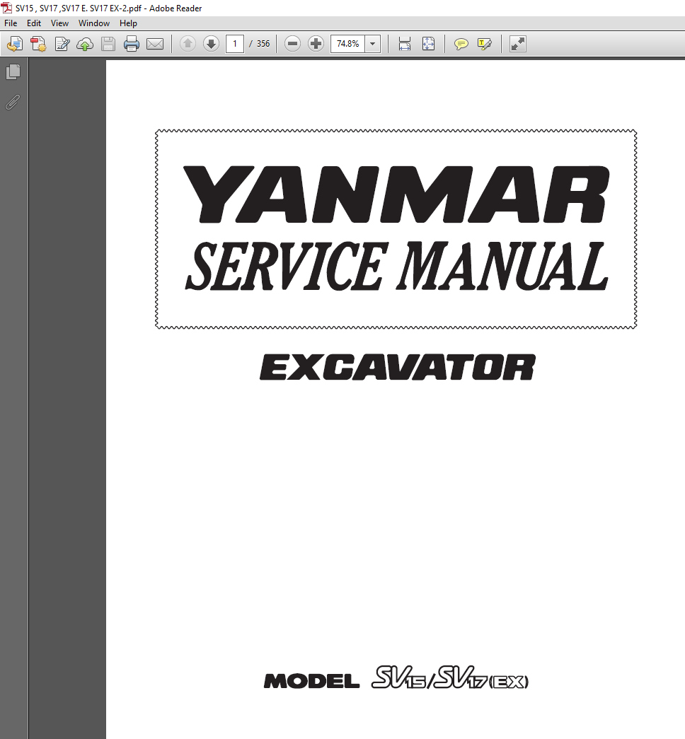 Yanmar SV15 Excavator Service Repair Manual PDF Download