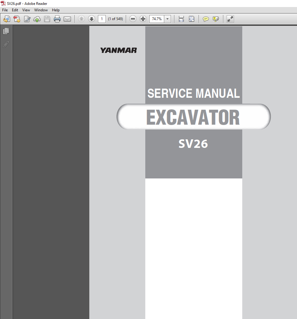 Yanmar SV26 Excavator Service Repair Manual, displaying the model and essential repair information