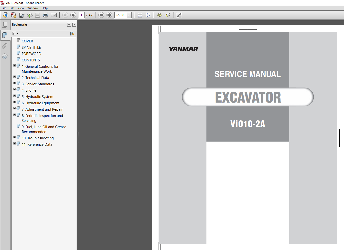 Yanmar VIO 10-2A Excavator service manual, showcasing detailed diagrams and repair instructions