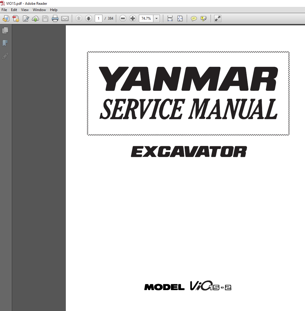 Yanmar VIO 15-2 Excavator Service Repair Manual, highlighting essential repair and service information