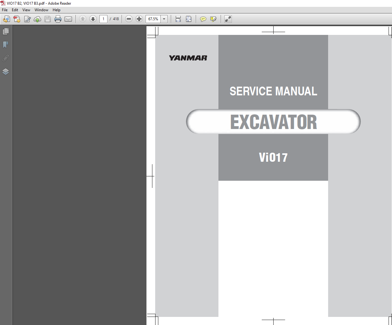 Service Repair Manual for Yanmar VIO 17 Excavator, showcasing detailed diagrams and instructions for effective repairs