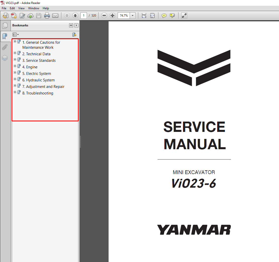 Yanmar VIO 23-6 Excavator Service Repair Manual PDF Download