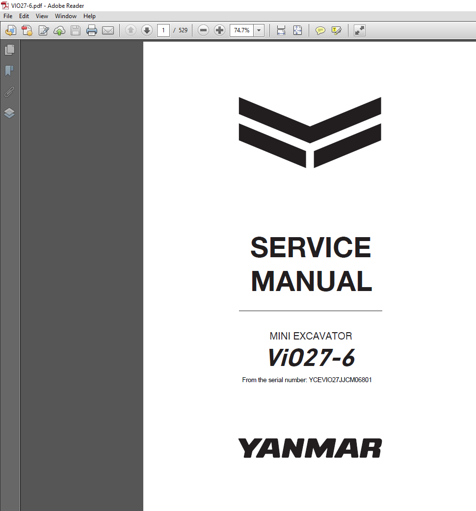 Yanmar VIO 27-6 Excavator Service Repair Manual Serial Number YCEVIO27JJCM06801 PDF Download