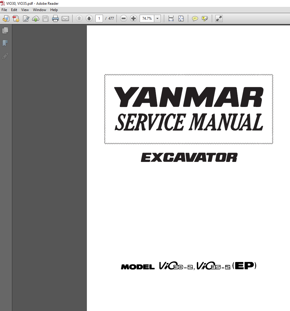 Yanmar VIO35-2 service manual with diagrams and instructions for proper maintenance and operation of the excavator