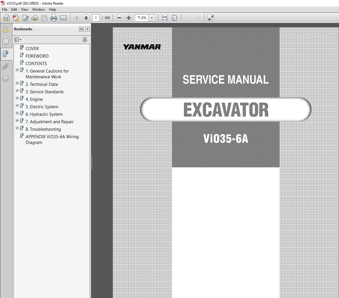 Yanmar VIO 35-6A Excavator Service Repair Manual PDF Download