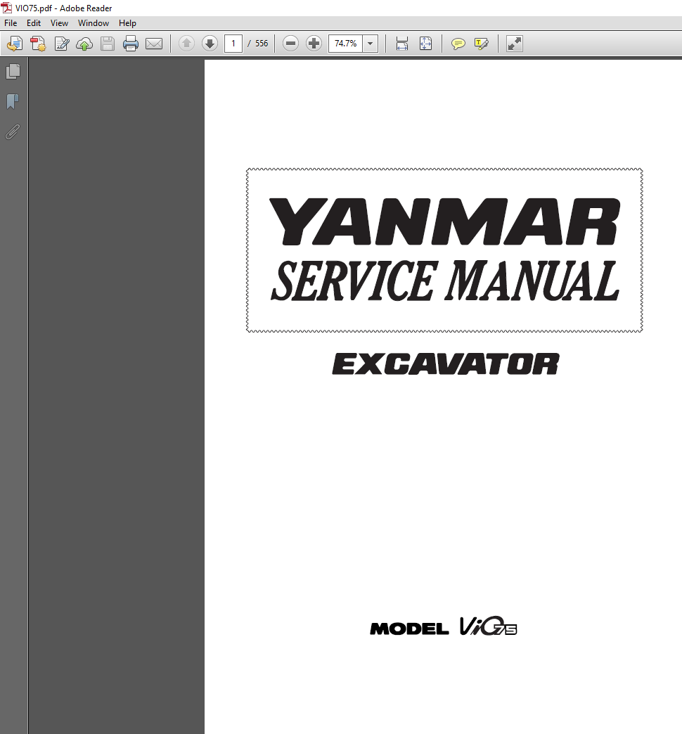 Service repair manual for Yanmar VIO75 Excavator, showcasing detailed diagrams and maintenance instructions
