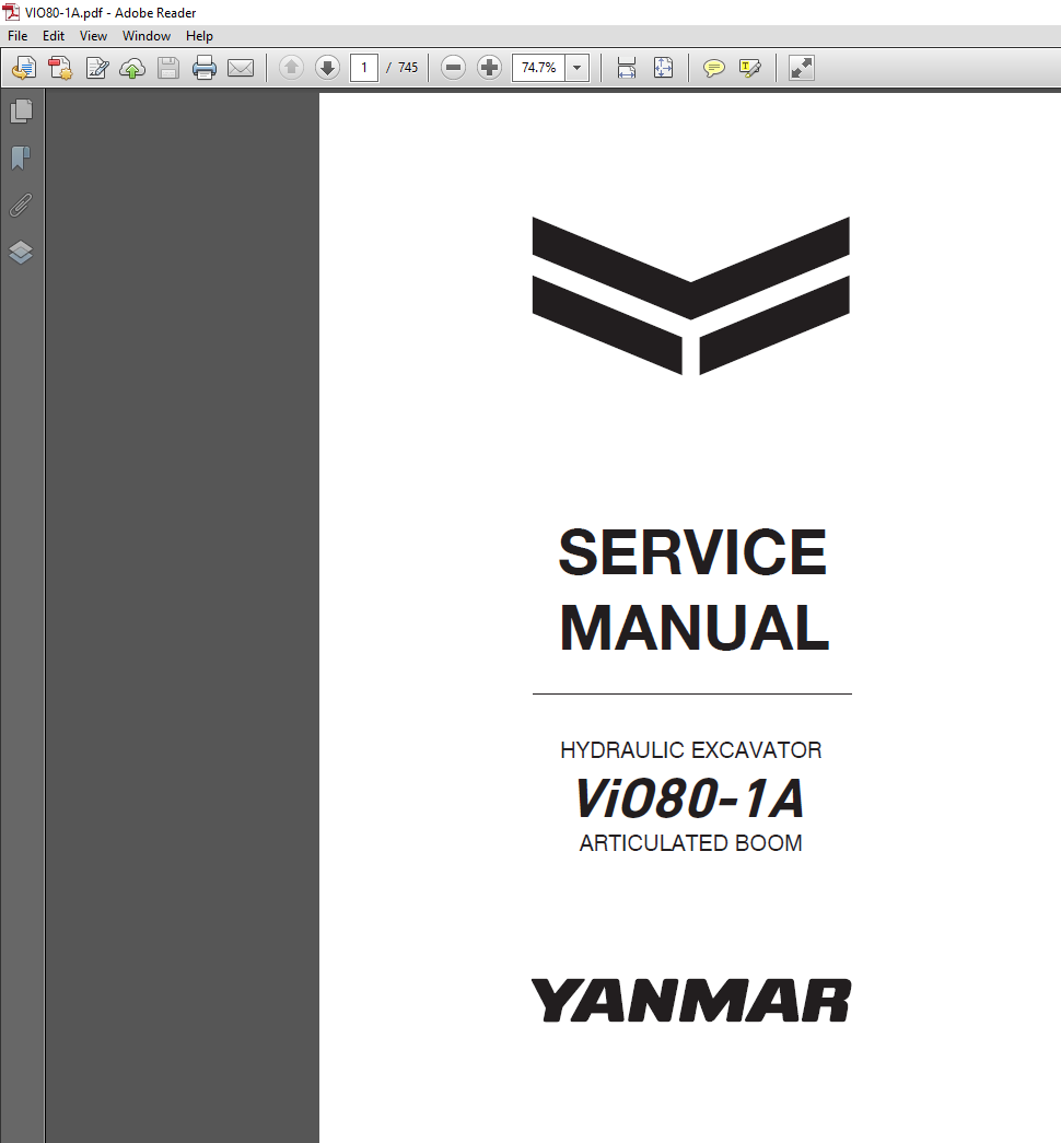 Yanmar VIO80-1A articulated boom service manual cover with images and instructions for maintenance and repairs