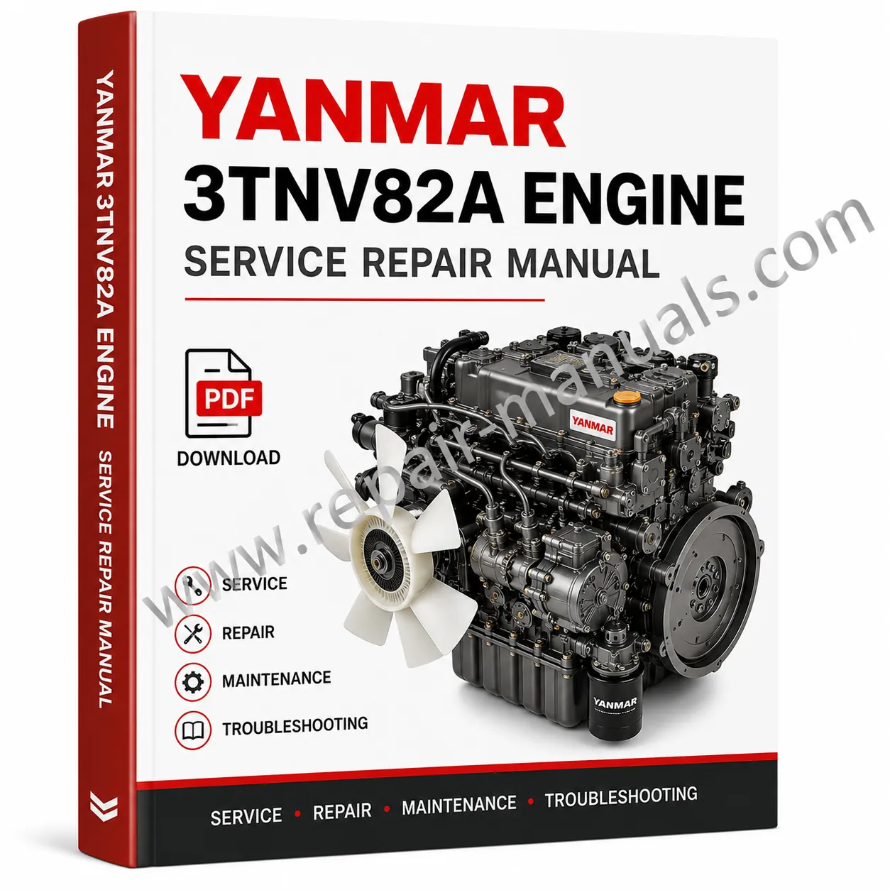 Yanmar 3TNV82A service manual cover featuring technical diagrams and specifications for engine maintenance and repair