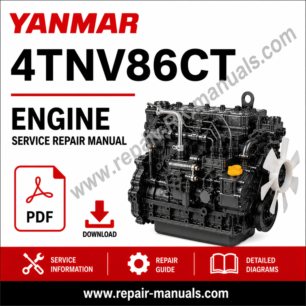 the Yanmar 4TNV86CT Engine Service Repair Manual, showcasing engine diagrams and repair guidelines