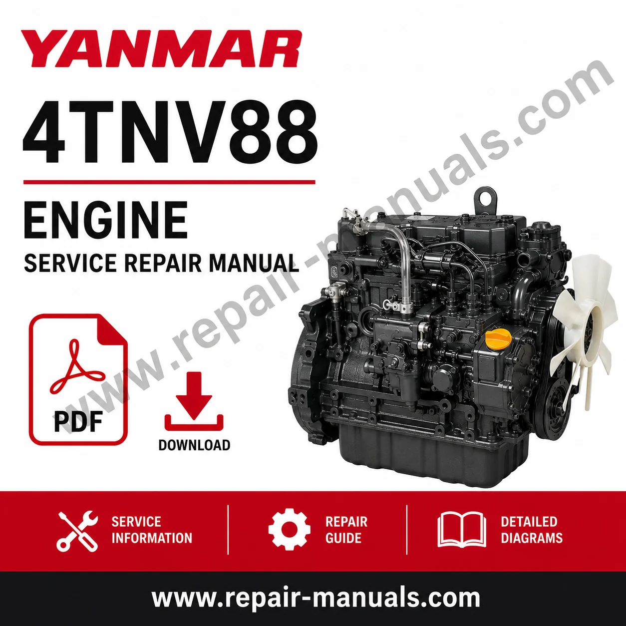 PDF cover of the Yanmar 4TNV88 service manual, detailing engine maintenance and operational instructions