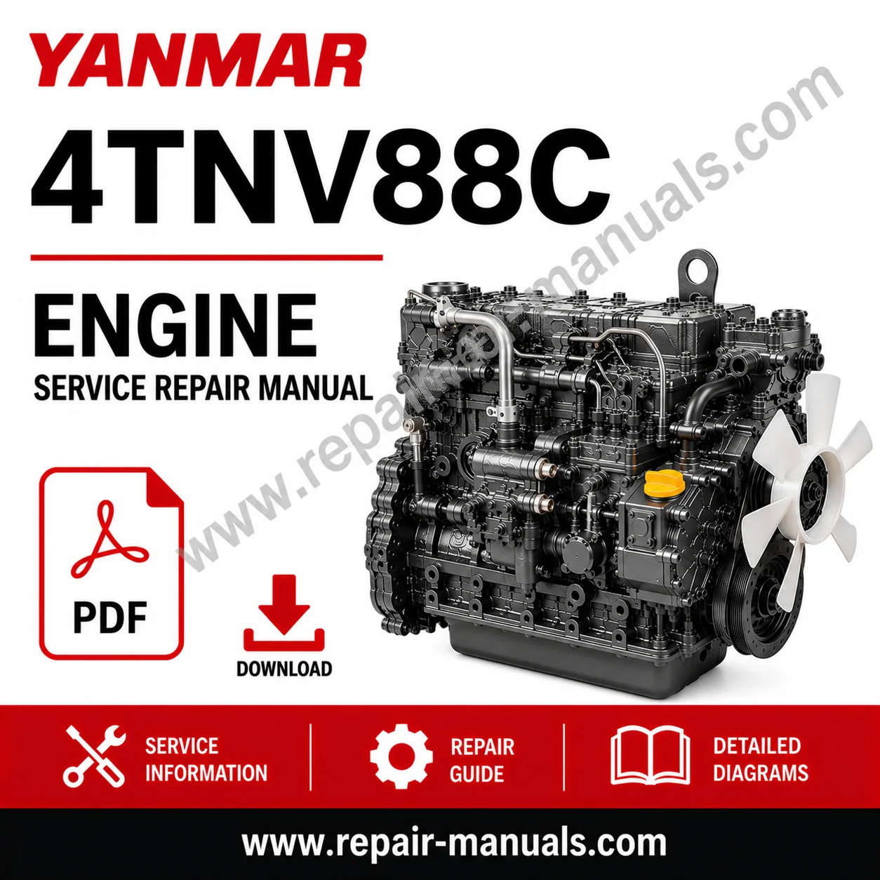 Yanmar 4TNV88C Engine Service Repair Manual cover featuring engine diagram and service instructions