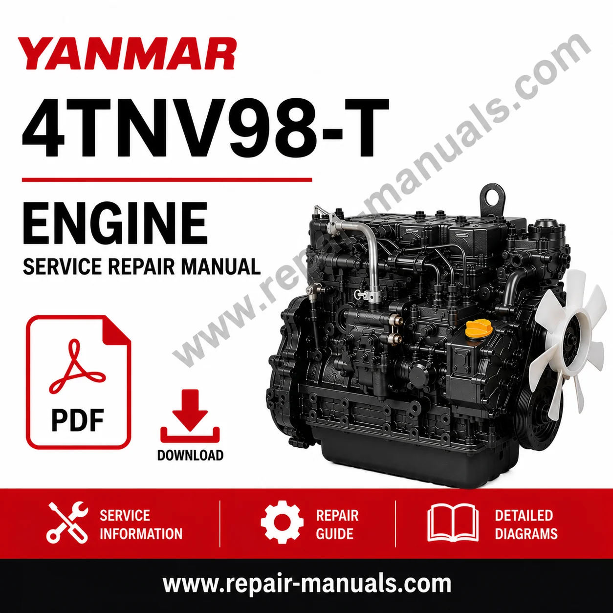 Yanmar 4TNV98-T Engine Service Repair Manual cover featuring technical illustrations and detailed repair instructions