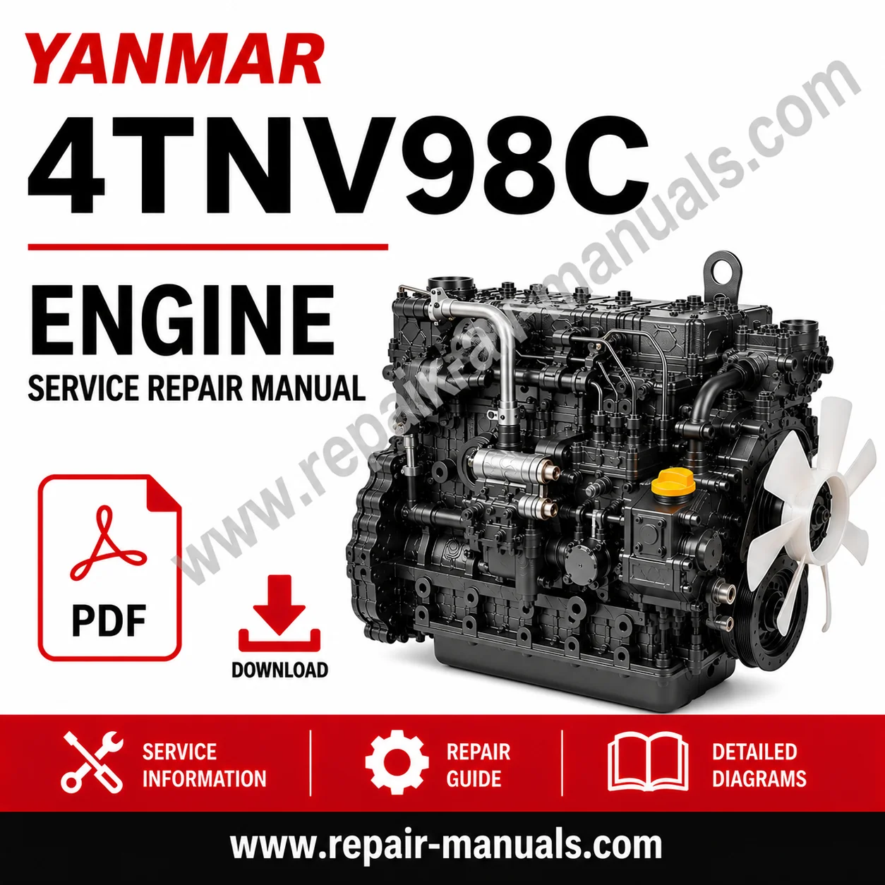 Yanmar 4TNV98C Engine Service Repair Manual, showcasing diagrams and repair guidelines for engine