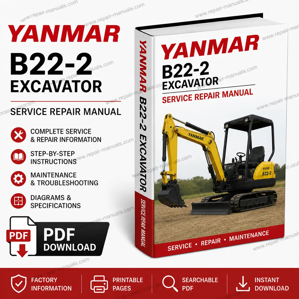 the Yanmar B22-2 Excavator Service Repair Manual, displaying the model and essential repair information