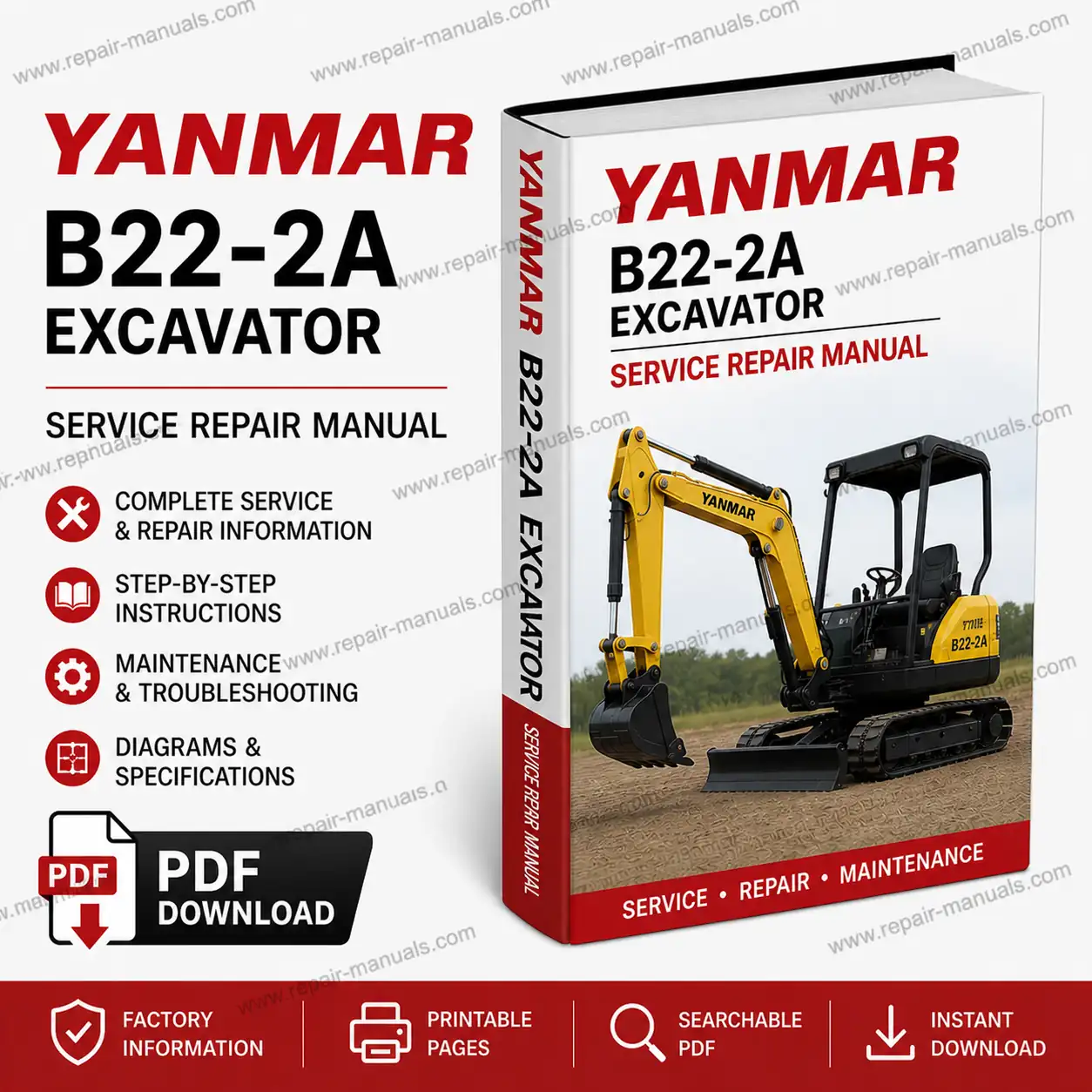 Yanmar B22-2A Excavator Service Repair Manual, highlighting essential repair guidelines and technical specifications
