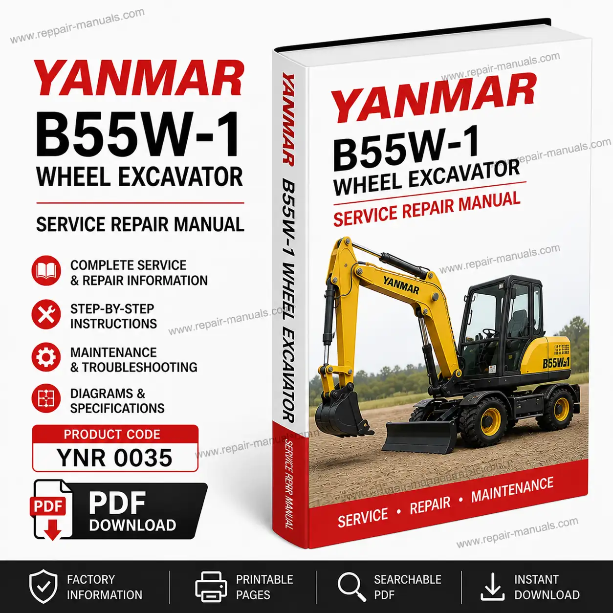 Service Repair Manual for Yanmar B55W-1 Wheel Excavator, showcasing detailed diagrams and maintenance instructions