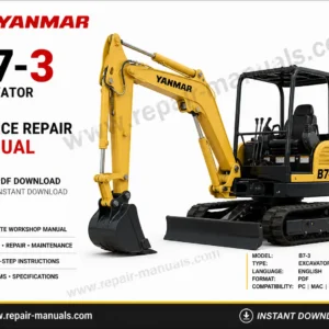 Yanmar B7-3 Excavator Service Repair Manual cover featuring the model and technical illustrations for maintenance guidance
