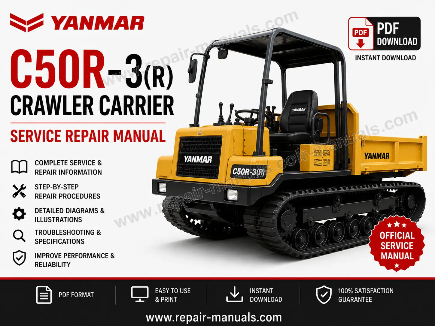 Yanmar C50R-3(R) Crawler Carrier Service Repair Manual cover featuring the model name and technical illustrations