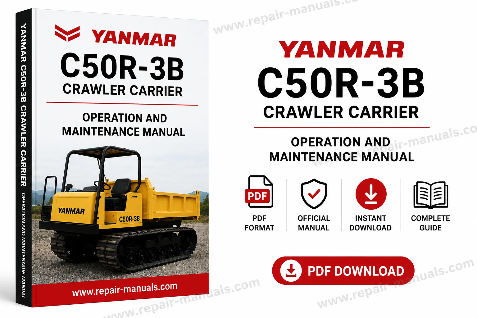 Yanmar C50R-3B Crawler Carrier Operation and Maintenance Manual cover featuring the model and key operational details